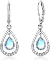 wholesale 925 Sterling Silver Teardrop Moonstone & Crystal Leverback Earrings-02-Teardrop Moonstone