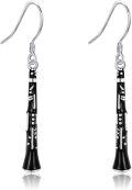wholesale 925 Sterling Silver Black Enamel Musical Instrument Dangle Earrings Gift for Her-0-0