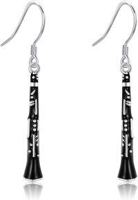 wholesale 925 Sterling Silver Black Enamel Musical Instrument Dangle Earrings Gift for Her-Clarinet