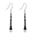 wholesale 925 Sterling Silver Clarinet Black Enamel Drop Earrings For Music Lovers-0-0