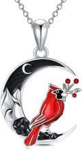 wholesale 925 Sterling Silver Cardinal Bird Moon Pendant Necklace-0-0
