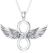 wholesale 925 Sterling Silver & Moissanite Infinity Angel Wings Necklace with Lab-Grown Diamonds, 18 Adjustable Chain, Hypoallergenic, Tarnish-Free-Infinity