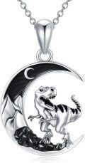 wholesale 925 Sterling Silver Dinosaur Moon Pendant Necklace for Women Girls Gifts Jewelry Accessories 48cm Chain Length-0-0