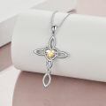 wholesale 925 Sterling Silver White Gold Plated Celtic Cross Heart Citrine Pendant Necklace-0-3