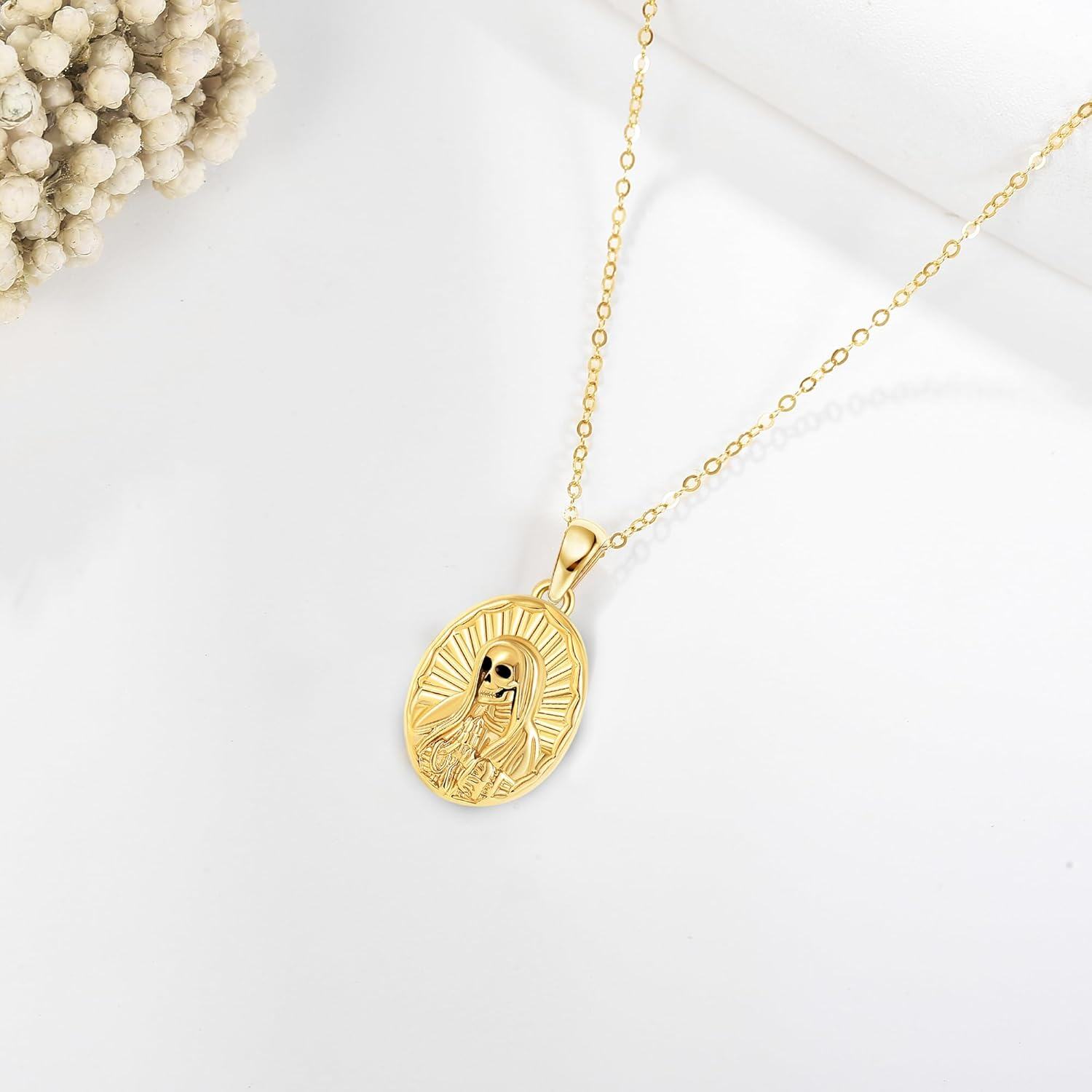 14K Gold Religious Necklace Dainty Solid Gold Protect Jewelry Gift for Women Valentine Christmas Mothers Day-0-2