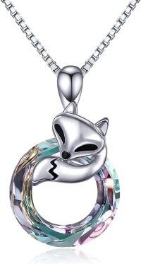wholesale 925 Sterling Silver Rainbow Crystal Fox Head Pendant Necklace for Women-A-Blue