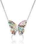 wholesale 925 Sterling Silver Blue Opal Butterfly Pendant Necklace with Cubic Zirconia Stones s for Women Girls-0-0