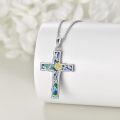 wholesale 925 Sterling Silver Sunflower Inlay Abalone Shell Cross Pendant Necklace for Women Girls Religious Christian s 46cm Chain Length-0-2