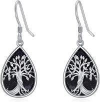 wholesale 925 Sterling Silver Black Goldstone Teardrop Tree Of Life Drop Earrings Irish  for Women Girls-Celtic Tree of Life Earrings