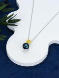 wholesale 925 Sterling Silver Black Freshwater Pearl Yellow CZ Sunflower Pendant Necklace for Women-0-2