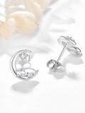 wholesale 925 Sterling Silver Fox on the Moon Stud Earrings with Cubic Zirconia for Women-0-1