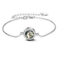 wholesale 925 Sterling Silver Opal Circle Chain Link Bracelet-Moss Agate Urn Bracelet