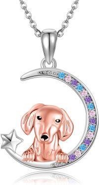 wholesale 925 Sterling Silver Dachshund Heart Moon Pendant Necklace for Women Animal Lovers Gifts-Dachshund-1