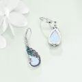 wholesale 925 Sterling Silver Teardrop Peacock Feather Dangle Earrings with Blue Sapphire and Green Emerald Accents-0-12