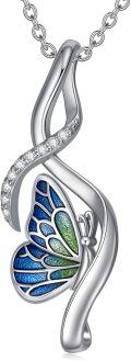wholesale 925 Sterling Silver Lab-Grown Cubic Zirconia & Enamel Rainbow Butterfly Pendant Necklace for Women-0-0