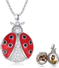 wholesale 925 Sterling Silver Ladybug Photo Locket Pendant Necklace with Chain for Women Girls  45cm Length-Ladybug