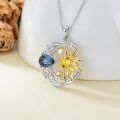 wholesale 925 Sterling Silver Celtic Moon and Sun Pendant with Blue Topaz & Yellow Crystal Necklaces for Women Girls s-0-1