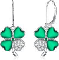 wholesale 925 Sterling Silver Green Enamel Four-Leaf Clover Dangle Earrings for Women-01-Four Leaf Clover Earrings