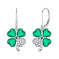 wholesale 925 Sterling Silver Green Enamel Four-Leaf Clover Dangle Earrings for Women-0-0