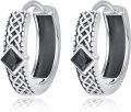 wholesale 925 Sterling Silver Metal Black Onyx Celtic Knot Huggie Hoop Earrings for Men-0-0