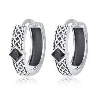 wholesale 925 Sterling Silver Metal Black Onyx Celtic Knot Huggie Hoop Earrings for Men-Celtic Hoop Earrings-Silver