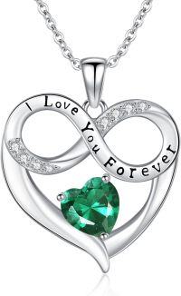 wholesale 925 Sterling Silver 12 Month Birthstone Necklace for Women I Love You Forever Engraved Heart Pendant 18 +2 Chain Valentine Mother s Day Birthday Christmas Gift-05-May-Lab Created Emerald