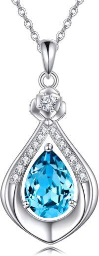 wholesale 925 Sterling Silver Moss Agate Turquoise Larimar Aquamarine Opal Black Onyx Rose Quartz Moonstone Pendant Necklace-Aquamarine