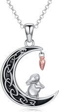 wholesale 925 Sterling Silver Rabbit Carrot Crescent Moon Charm Pendant Necklace-0-0