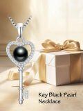 TOUPOP Sterling Silver Black Pearls Tahitian Love Heart Key Necklace-0-5