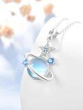 wholesale 925 Sterling Silver Blue Moonstone Planet & Star Pendant Necklace for Women-0-1