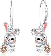 wholesale 925 Sterling Silver Bunny Easter Egg Drop Earrings for Women Girls Gift Jewelry-Rabbit and Egg