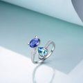 wholesale 925 Sterling Silver Crystal Cat Ring with Swarovski Blue Purple Stones, Adjustable Size-0-2