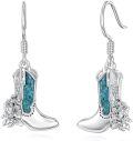 wholesale 925 Sterling Silver Turquoise Cowboy Boots with Flowers Drop Earrings-0-0