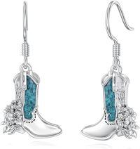wholesale 925 Sterling Silver Turquoise Cowboy Boots with Flowers Drop Earrings-Cowboy Boot