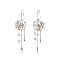wholesale 925 Sterling Silver Dreamcatcher Earrings Wholesale With Rose Gold And Pink Gemstones-May