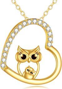 wholesale 14K Gold Owl Necklace with Wisdom Symbol - Eternal Companionship Gift for Women-Gold Owl necklace