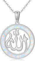 wholesale 925 Sterling Silver Opal Round Allah Pendant Necklace for Women Islamic Muslim -0-0