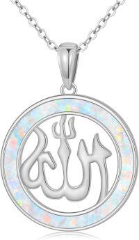 wholesale 925 Sterling Silver Opal Round Allah Pendant Necklace for Women Islamic Muslim -allah 3