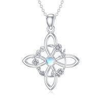 wholesale 925 Sterling Silver Moonstone Floral Cross Pendant Necklace For Women-A-Witches Knot