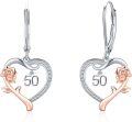 wholesale 925 Sterling Silver 50th Anniversary Rose Flower Heart Drop Earrings for Women-0-0