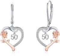wholesale 925 Sterling Silver 50th Anniversary Rose Flower Heart Drop Earrings for Women-50th