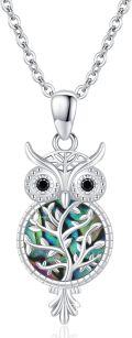 wholesale 925 Sterling Silver Owl Tree of Life Pendant Necklace with Opal Abalone Shell Inlay-0-0