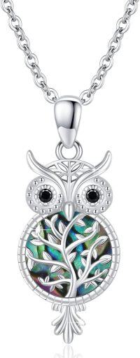 wholesale 925 Sterling Silver Owl Tree of Life Pendant Necklace with Opal Abalone Shell Inlay-Abalone Owl Tree of Life Necklace