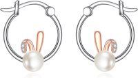wholesale 925 Sterling Silver Rabbit Pearl Hoop Earrings Gift for Women-Bunny earrings