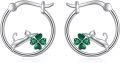 wholesale 925 Sterling Silver Cat Clover Hoop Earrings - Adorable Lucky Charm Gift for Her-0-0