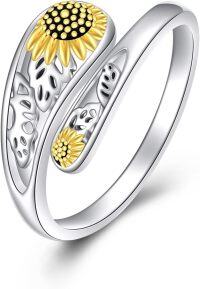 wholesale 925 Sterling Silver Boho Adjustable Vintage Spoon Ring Thumb Ring Statement Jewelry Gift for Women-Sunflower
