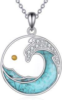 wholesale 925 Sterling Silver Turquoise and Crystal Wave Pendant Necklace for Women's Gifts-Mustard Seeds Necklace