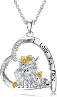 wholesale Sterling Silver Highland Cow Birthstone Necklace Jewelry Gifts for Women Girls-Three Highland Cow-Three Highland Cow