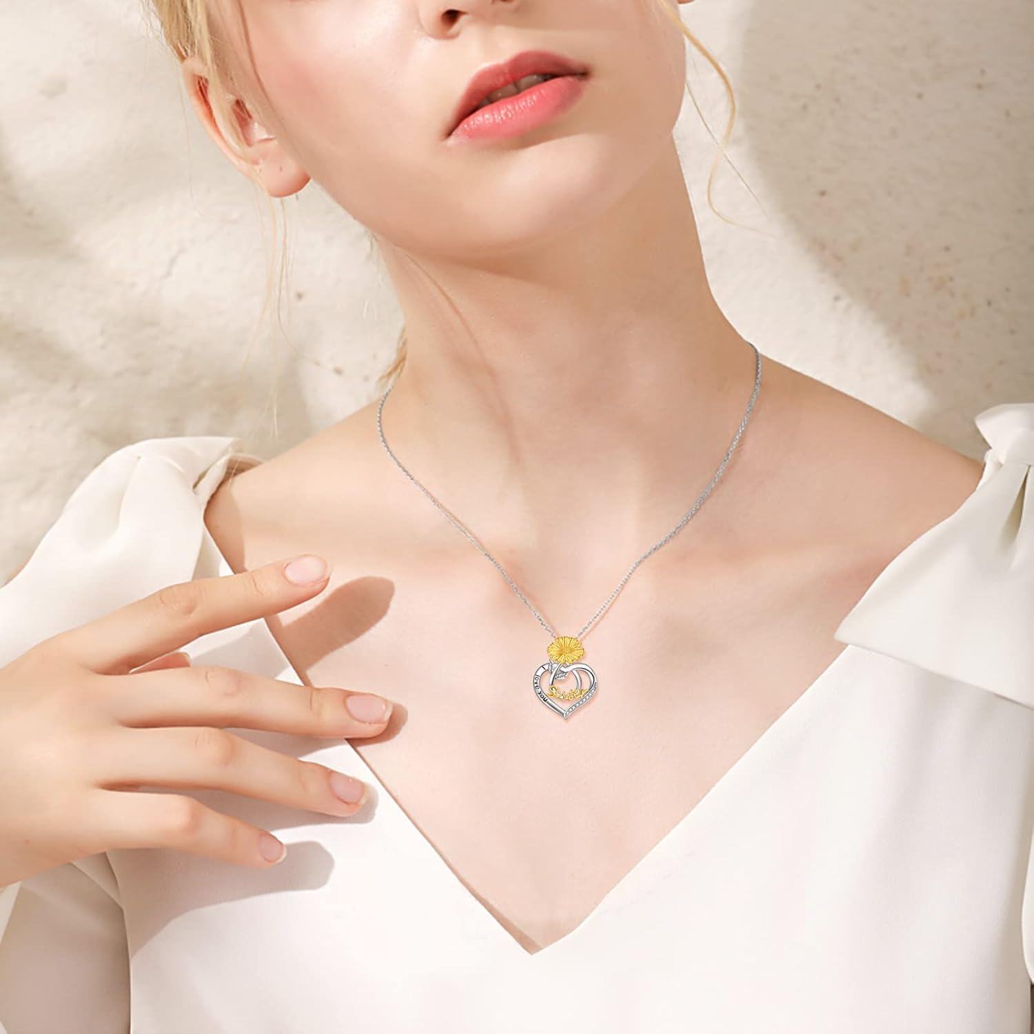  Sterling Silver Birth Flower Sister Necklace I Love You Sister Pendant Fashion Jewelry Gift for Women -0-3