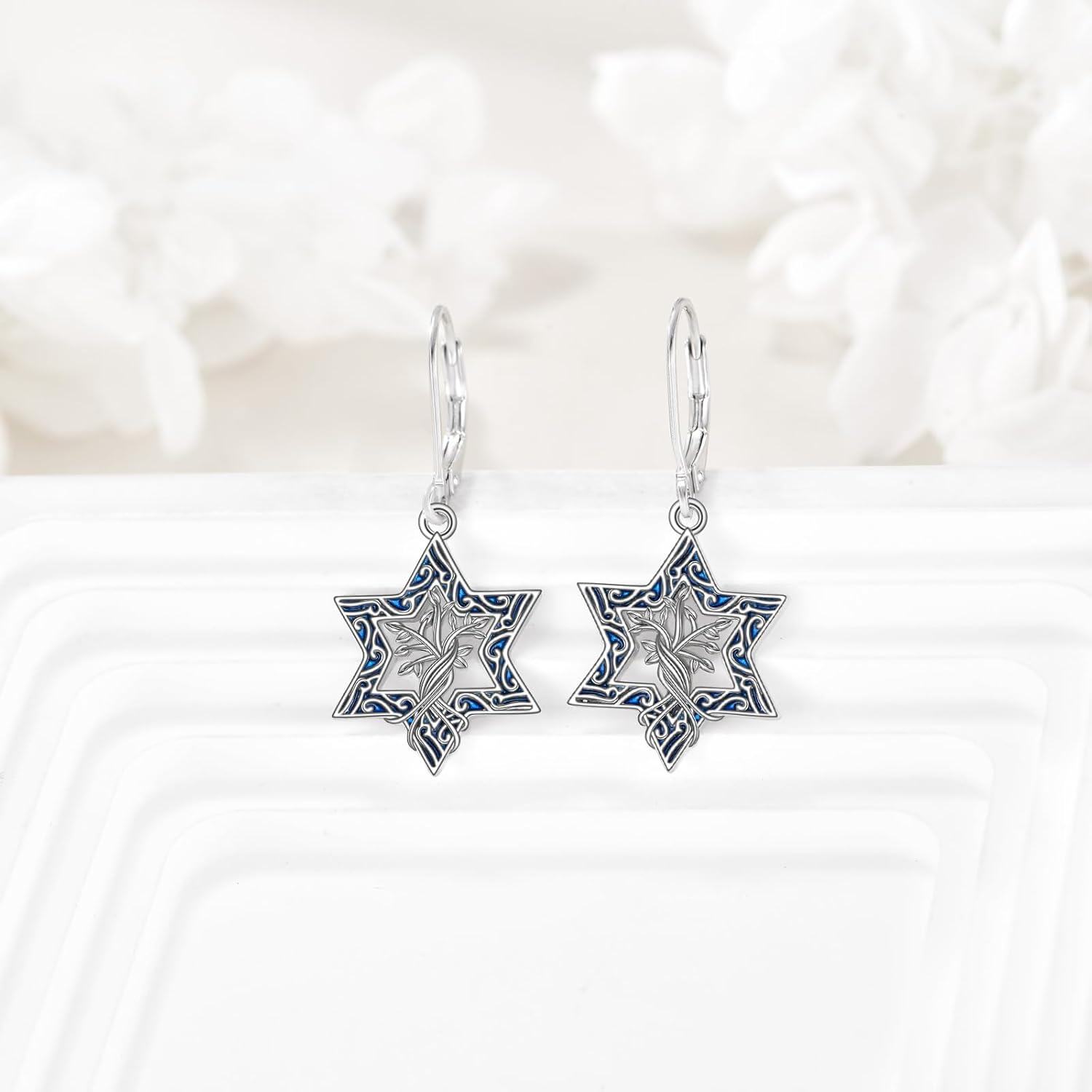 925 Sterling Silver Blue Enamel Star of David Dangle Earrings for Women Mothers Day GiftÓÌÌ«½ÌÊÎÆ·Ä¸Ç×½ÚÀñÎï-0-4